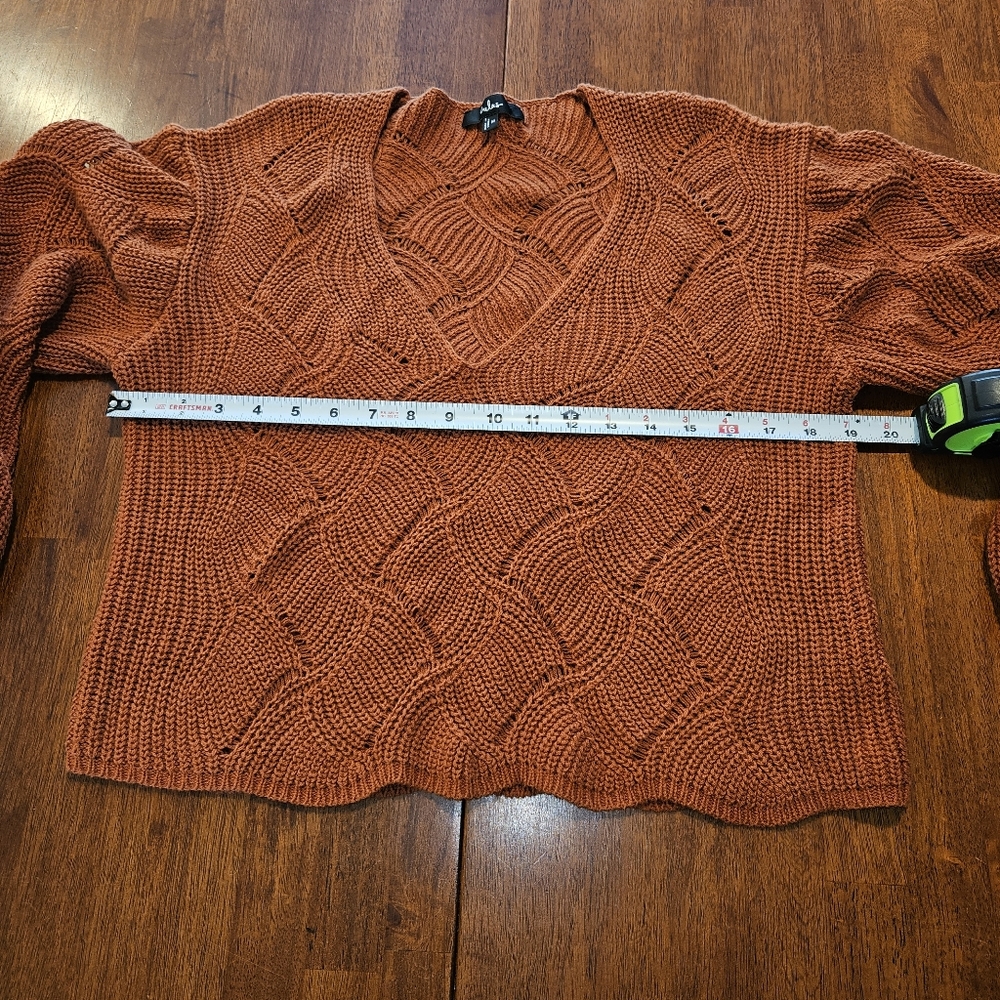 Lulus Cute Lifestyle Rust Orange Pointelle Knit V-neck Sweater Top - Size M - Picture 4 of 4